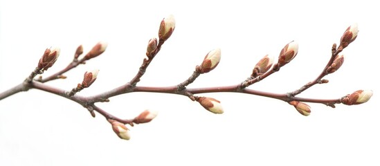 Poster - Branch with flower buds on a white background showcasing early spring growth and natural flora Copy Space