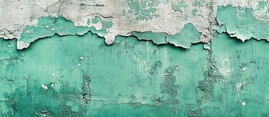 Aufkleber - Textured peeling paint on a weathered wall with shades of green and hints of blue Copy Space