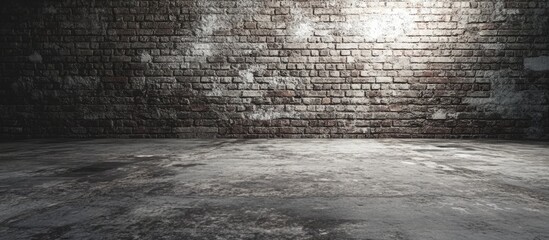 Poster - Old brick wall with spotlight and concrete floor interior background with copy space for text or design elements