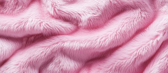 Poster - Pink faux fur fabric texture with soft, fluffy strands and waves suitable for design backgrounds and textile applications Copy Space