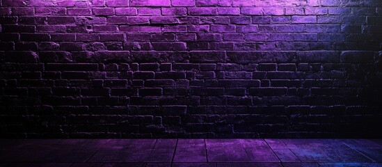 Poster - Purple and black textured brick wall background with dim lighting and copy space for text or graphics