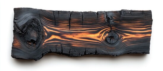 Aufkleber - Burnt wooden plank with unique texture and patterns on white background Copy Space