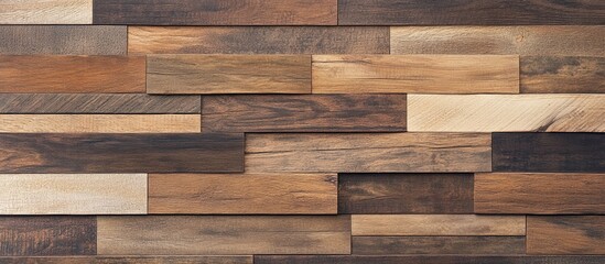 Poster - Wooden wall paneling texture with varying shades and sizes of wooden planks suitable for background decoration or interior design Copy Space