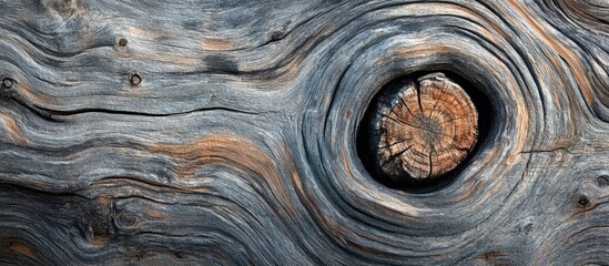 Poster - wood texture with natural patterns and knots detailed in shades of gray and brown, suitable for back