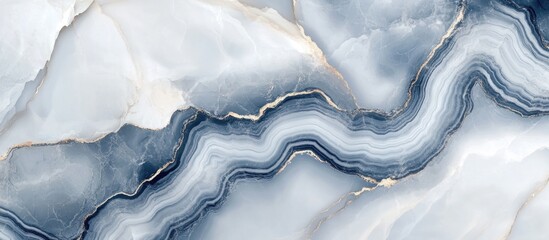 Poster - blue and white agate stone texture with wavy lines and organic patterns suitable for background desi