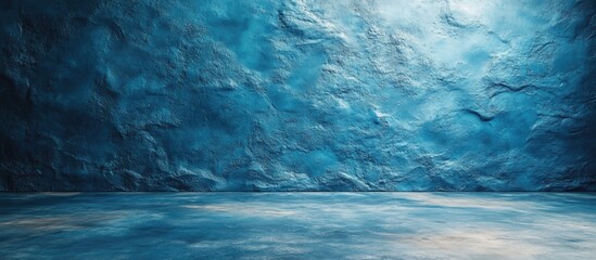 Poster - blue textured wall surface with gradient lighting and smooth floor for backgrounds or product displa