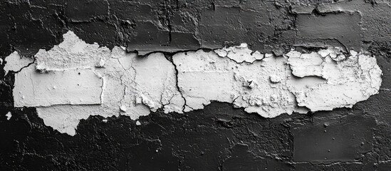 Poster - peeling white paint on black wall texture close-up with cracks and imperfections copy space
