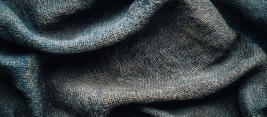 Aufkleber - Textured blue linen fabric displaying intricate weave patterns in a draped arrangement suitable for background design. Copy Space