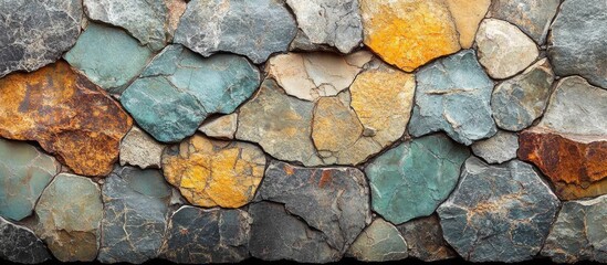 Poster - colorful layered stone wall texture natural rock background with copy space