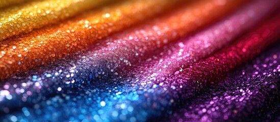 Poster - colorful glitter background with shimmering sequins in a gradient of warm to cool tones, abstract te