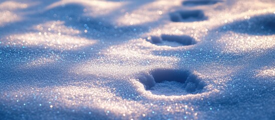 Aufkleber - Footprints in Snow with Glittering Surface and Soft Focus Copy Space