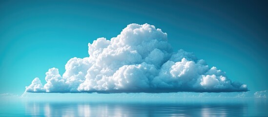Poster - fluffy white cloud on tranquil turquoise water surface with smooth gradient background and ample cop