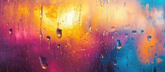 Aufkleber - Colorful blurred background with water droplets on glass surface creating vibrant texture and bokeh effect Copy Space