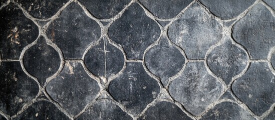 Aufkleber - Black textured tile flooring with decorative patterns and worn surfaces suitable for backgrounds and design projects Copy Space