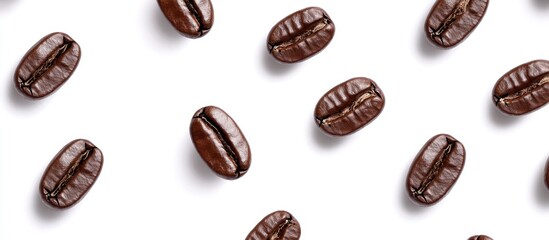 Aufkleber - Coffee beans scattered on a white background with ample copy space for text placement.