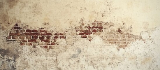 Poster - textured wall with peeling plaster revealing brick underneath and aged surface details suitable for 