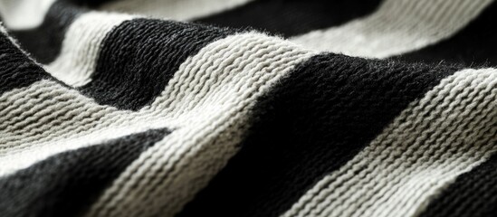 Aufkleber - Black and white striped fabric texture close up with wavy folds and detailed knit pattern Copy Space