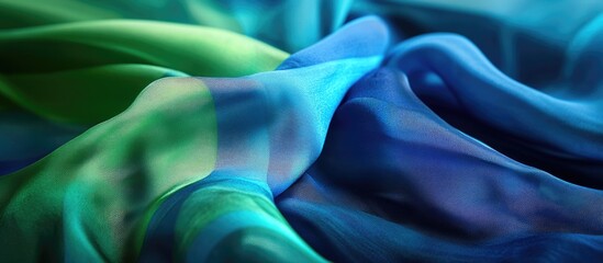 Poster - colorful silky fabric with smooth folds and soft texture in shades of blue and green suitable for ba