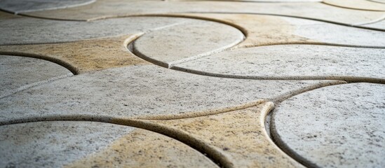 Aufkleber - Textured concrete flooring with curved patterns and natural earth tones suitable for modern architecture and design applications Copy Space