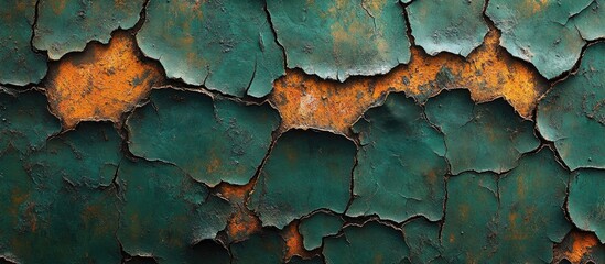 Aufkleber - Aged green and orange textured wall with peeling paint and rust visible, abstract background with copy space