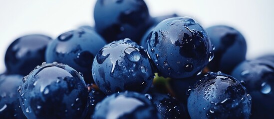 Aufkleber - Fresh dark blue grapes with water droplets on surface close-up, Copy Space