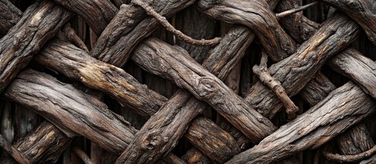 Poster - Woven wooden branches texture background with natural earthy tones and patterns suitable for design projects Copy Space