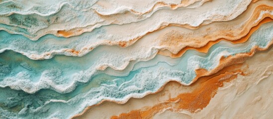Poster - textured abstract landscape with layered blue and orange patterns resembling rolling waves or sand d