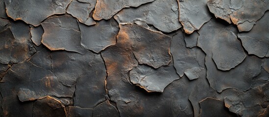 Poster - Textured cracked black surface background with brown highlights suitable for various design applications. Copy Space