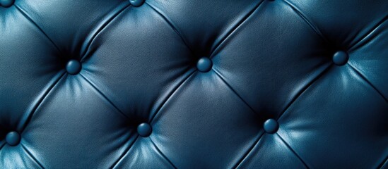 Aufkleber - Blue leather tufted upholstery background with buttons and deep textures, suitable for interior design and textile applications. Copy Space