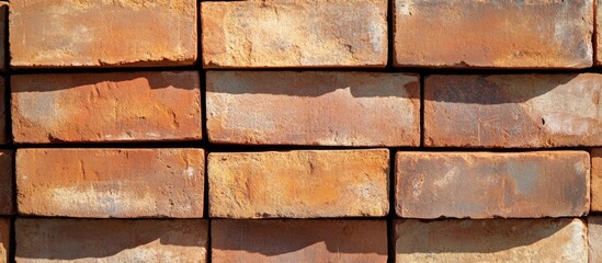 Poster - texture of weathered red bricks showing natural wear with shadows in daylight creating a rustic back