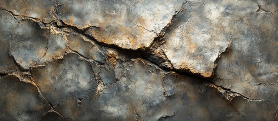 Aufkleber - Cracked textured wall surface with a mix of gray and brown tones suitable for backgrounds with Copy Space