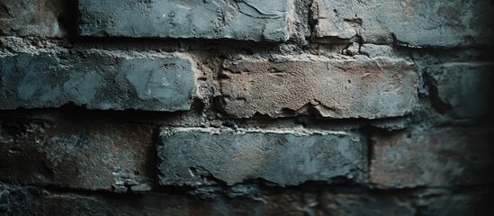 Aufkleber - Textured close-up of aged brick wall with rough surfaces and uneven mortar Copy Space