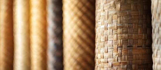 Aufkleber - Textured woven materials displayed in a row with various natural shades and patterns for background design Copy Space