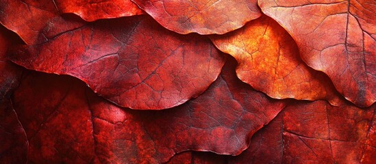 Poster - Red autumn leaves background in layers with detailed texture suitable for various design applications Copy Space