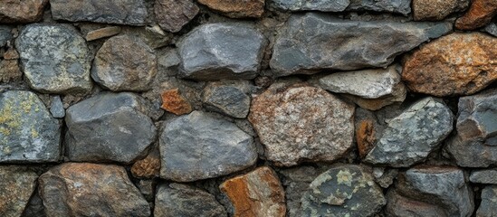 Aufkleber - Textured background of a rustic stone wall with various sizes and colors of rocks, emphasizing natural materials, Copy Space.