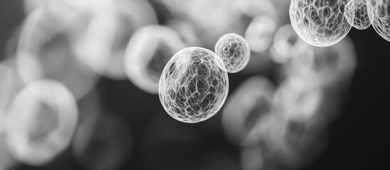 Aufkleber - Abstract macro image of floating soap bubbles in monochrome with intricate surface detailing against a dark background Copy Space