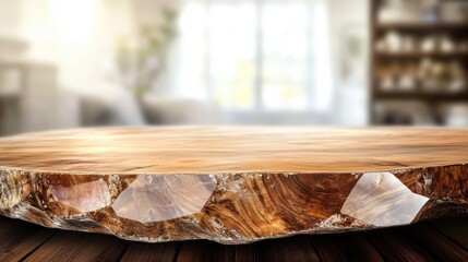Poster - wooden table surface with embedded crystalline textures in a bright interior setting, featuring a bl