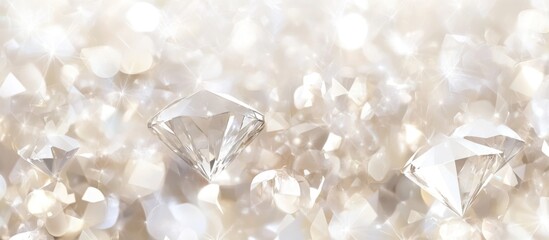Poster - Sparkling diamonds on shimmering light background with soft bokeh effects and highlights Copy Space
