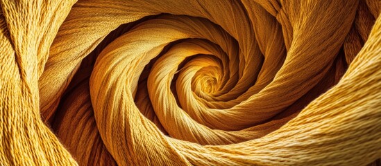 Poster - Abstract close-up of yellow yarn in a spiral formation creating a textured pattern with potential for Copy Space.