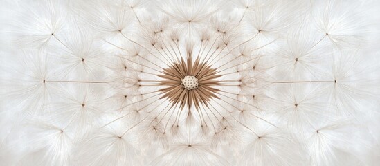 Sticker - Dandelion seed head close-up symmetrical pattern with soft white filaments on a light background Copy Space