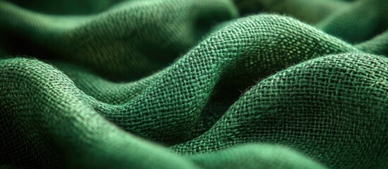 Aufkleber - Green textured fabric with waves and folds displaying intricate details and soft shadows ideal for backgrounds or textile designs Copy Space