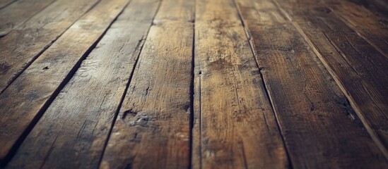 Wall Mural - Wooden floorboards with rustic texture and weathered appearance suitable for various design applications Copy Space