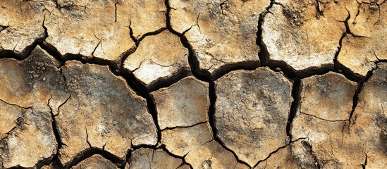 Poster - Dry cracked earth surface texture with patterns and colors suitable for backgrounds or design elements Copy Space