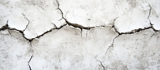 Aufkleber - Cracked white wall texture with visible fissures and uneven surface detail ideal for backgrounds and construction themes Copy Space