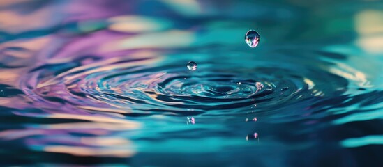 Aufkleber - Colorful water ripple with a dripping droplet creating concentric circles in a tranquil surface Copy Space