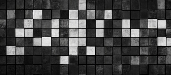 Aufkleber - Black and white square mosaic wall tiles arranged in a modern geometric pattern with copy space for text placement.