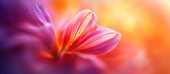 Wall Mural - Close-up of vibrant flower petals in soft focus with colorful gradient background ideal for floral themes and design projects Copy Space