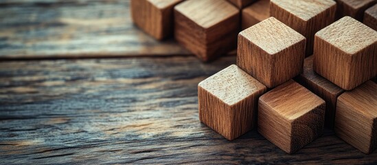 Poster - wooden building blocks on a rustic wooden background with ample copy space for text placement