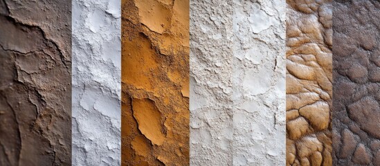Poster - textured wall surface samples in various colors and patterns showcasing natural wear and age with am