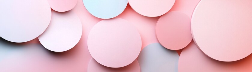 Poster - Vibrant abstract design showcases overlapping pink geometric shapes including circles and triangles. The central area invites text placement, enhancing creative possibilities
